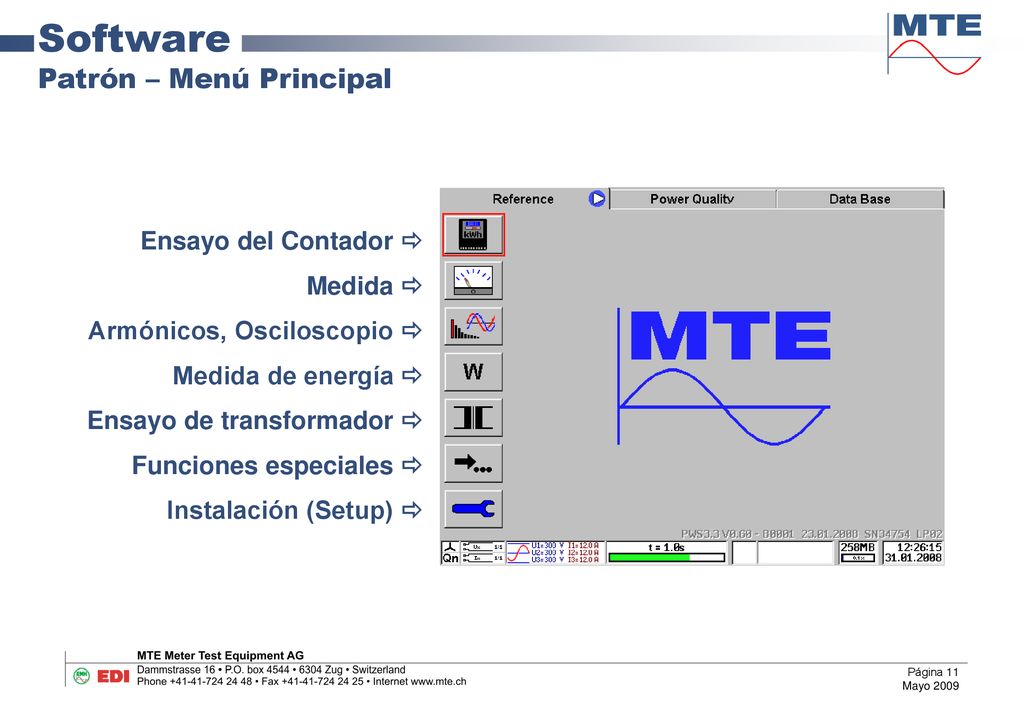 Software Patrón – Menú Principal Ensayo del Contador  Medida 