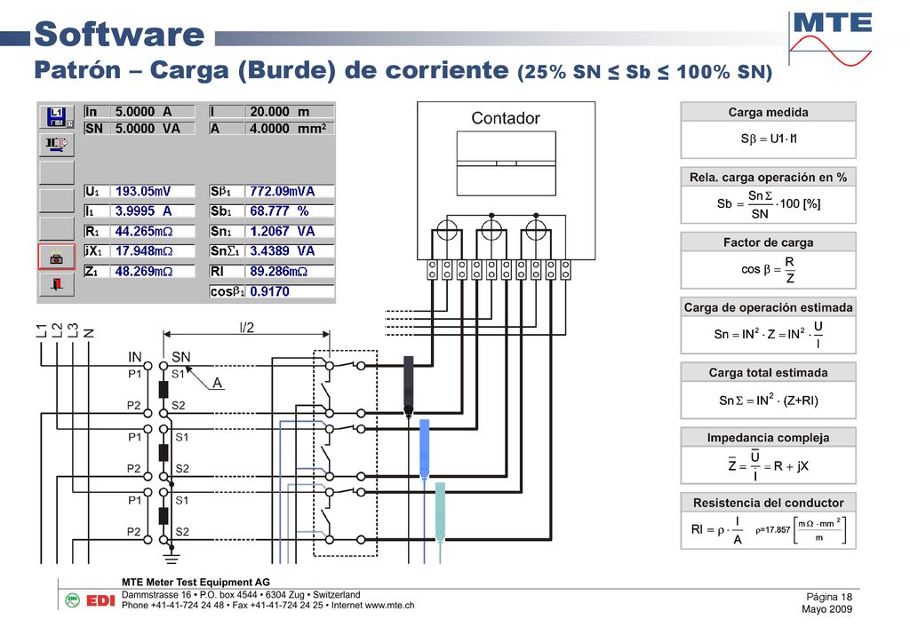 Software Patrón – Carga (Burde) de corriente (25% SN ≤ Sb ≤ 100% SN)