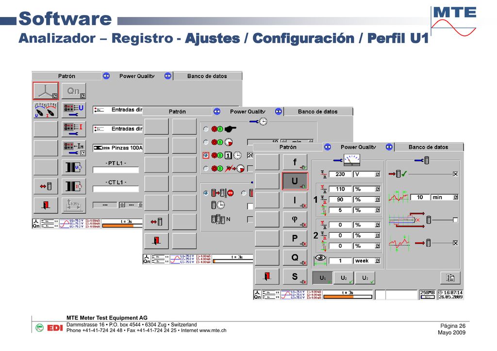 Software Analizador – Registro - Ajustes / Configuración / Perfil U1
