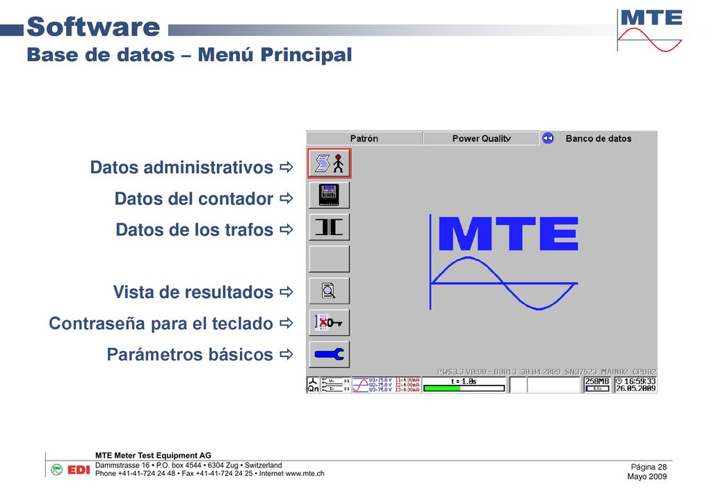 Software Base de datos – Menú Principal Datos administrativos 