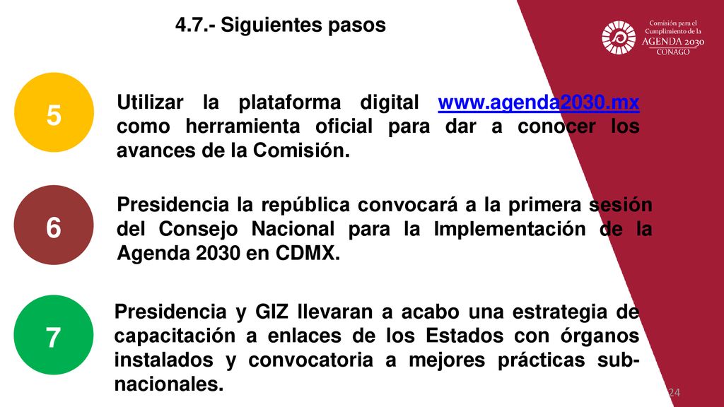 4.7.- Siguientes pasos Utilizar la plataforma digital   como herramienta oficial para dar a conocer los avances de la Comisión.