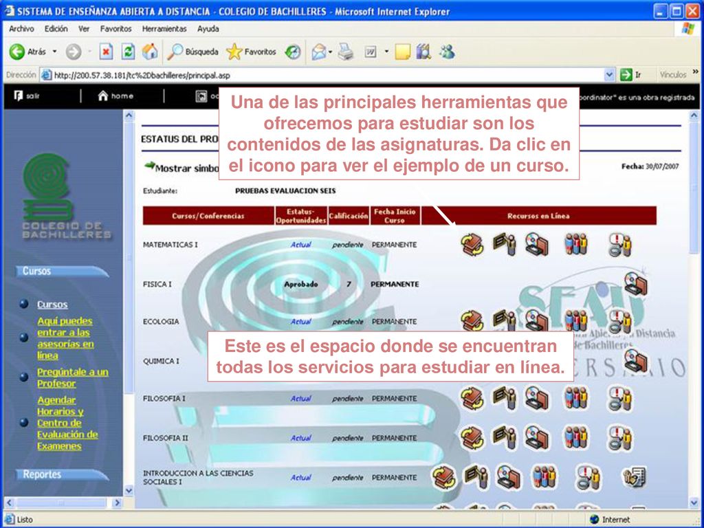 Una de las principales herramientas que ofrecemos para estudiar son los contenidos de las asignaturas. Da clic en el icono para ver el ejemplo de un curso.