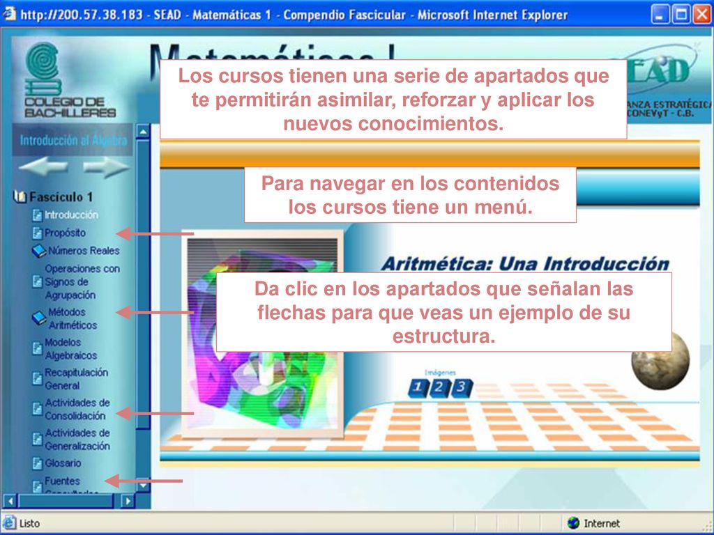 Para navegar en los contenidos los cursos tiene un menú.