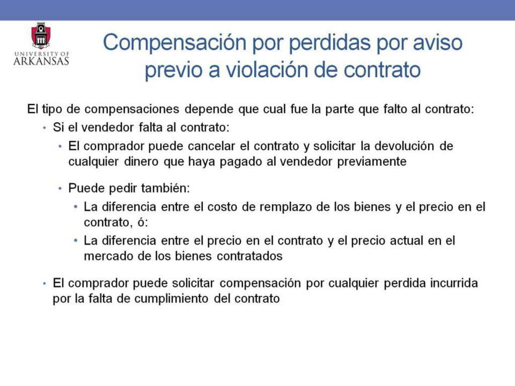 Compensación por perdidas por aviso previo a violación de contrato