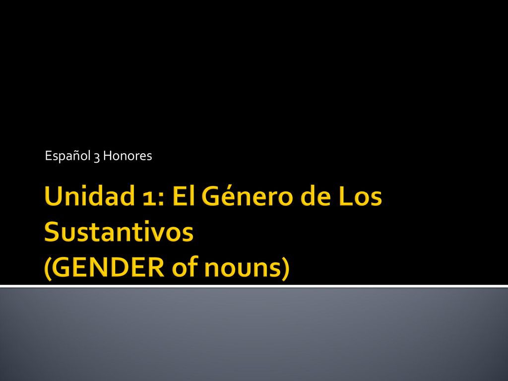 Unidad 1: El Género de Los Sustantivos (GENDER of nouns)