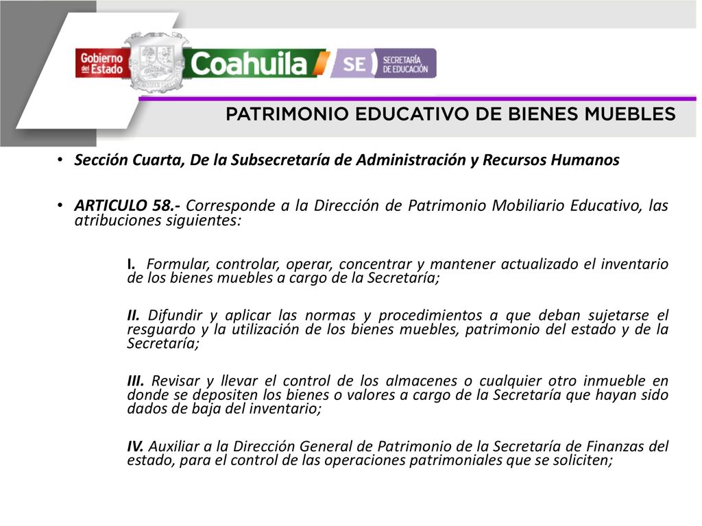 Sección Cuarta, De la Subsecretaría de Administración y Recursos Humanos
