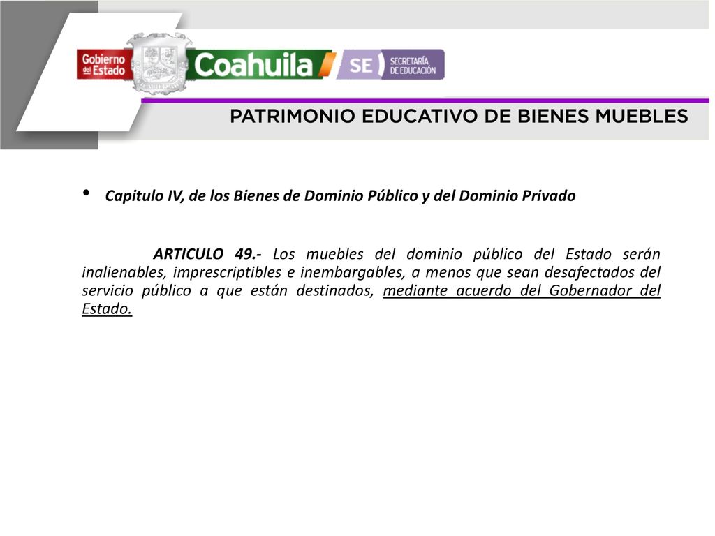 Capitulo IV, de los Bienes de Dominio Público y del Dominio Privado