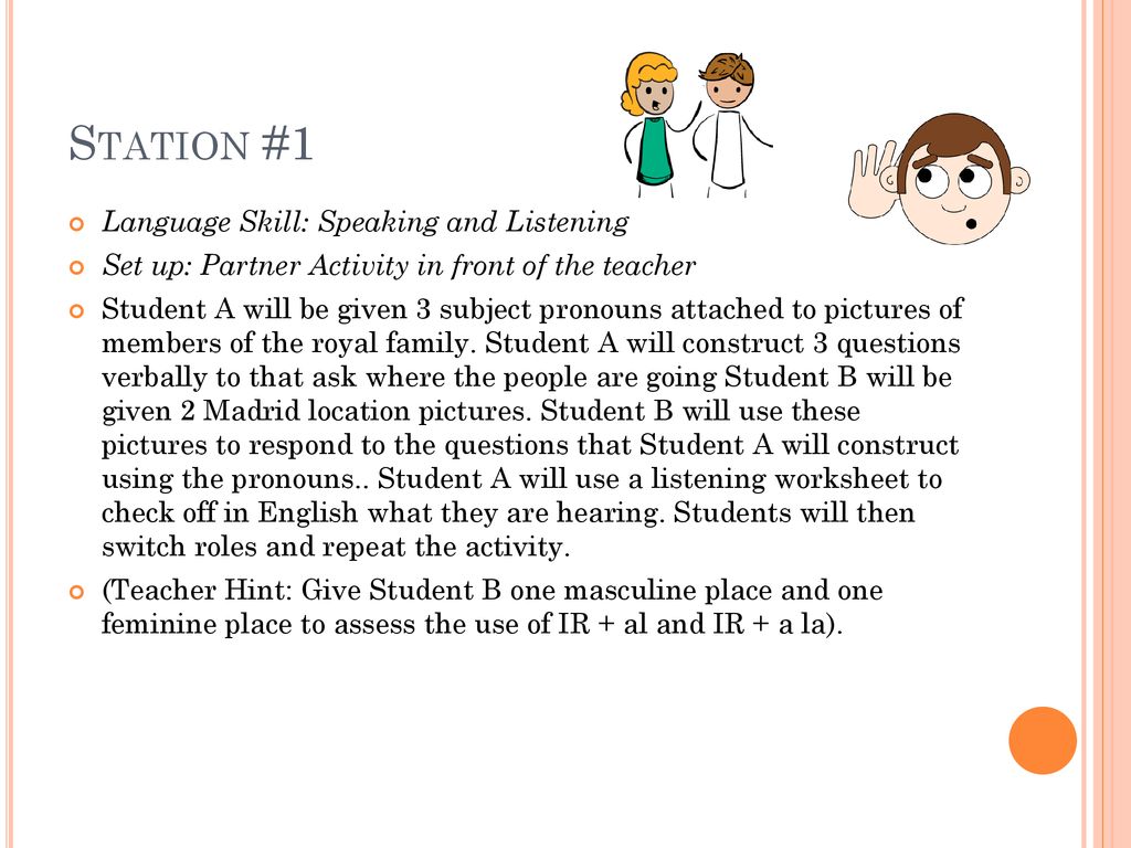 Station #1 Language Skill: Speaking and Listening