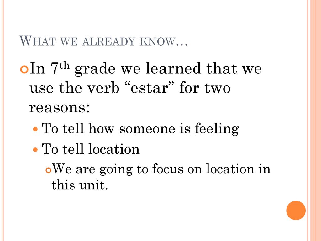 In 7th grade we learned that we use the verb estar for two reasons: