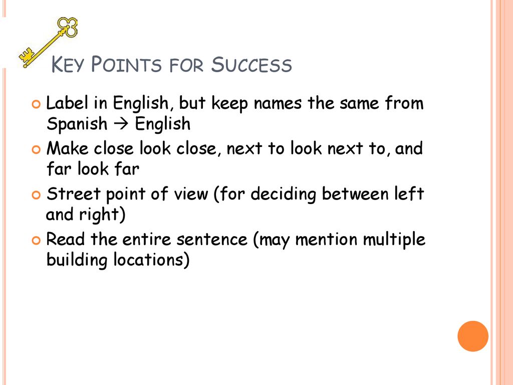 Key Points for Success Label in English, but keep names the same from Spanish  English.
