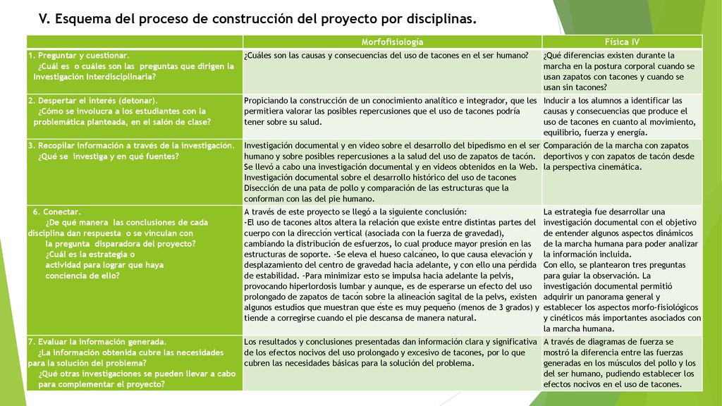 V. Esquema del proceso de construcción del proyecto por disciplinas.