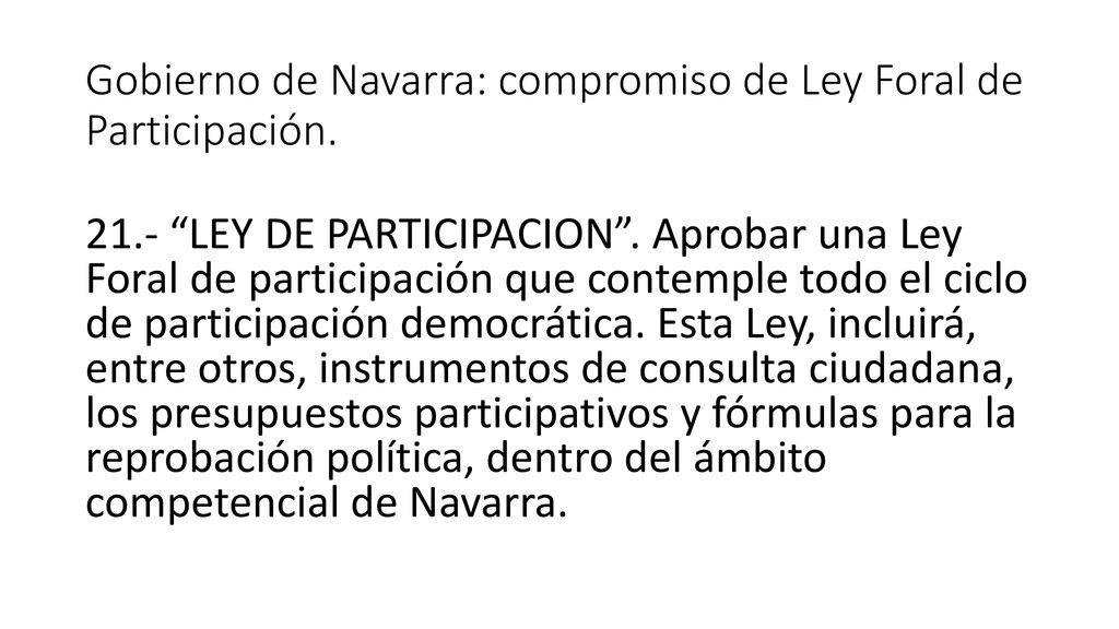 Gobierno de Navarra: compromiso de Ley Foral de Participación.