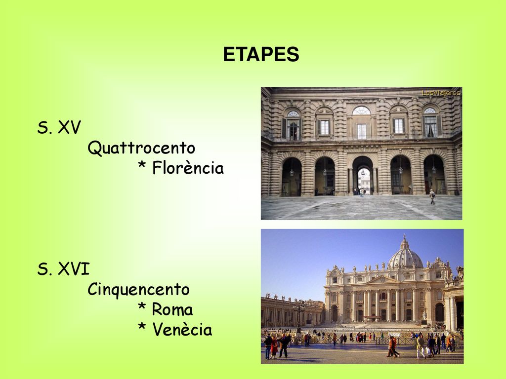 ETAPES S. XV Quattrocento * Florència S. XVI Cinquencento * Roma
