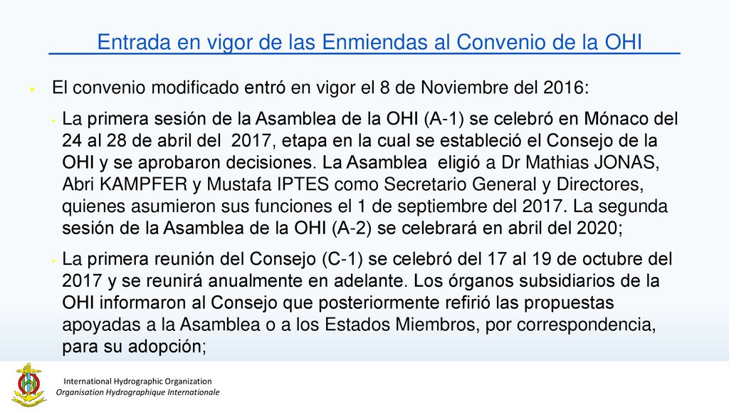 Entrada en vigor de las Enmiendas al Convenio de la OHI