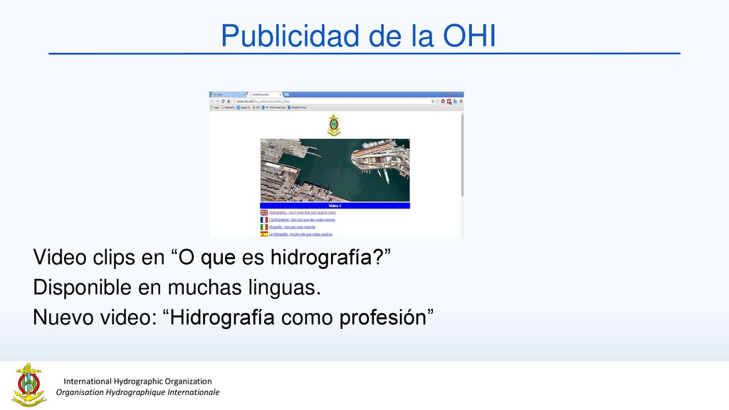 Publicidad de la OHI Video clips en O que es hidrografía