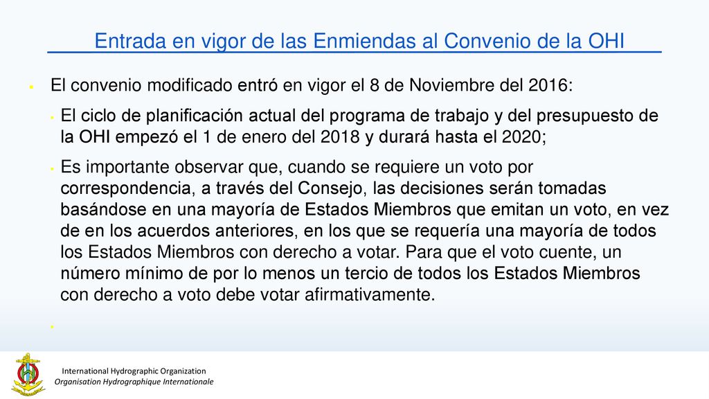 Entrada en vigor de las Enmiendas al Convenio de la OHI