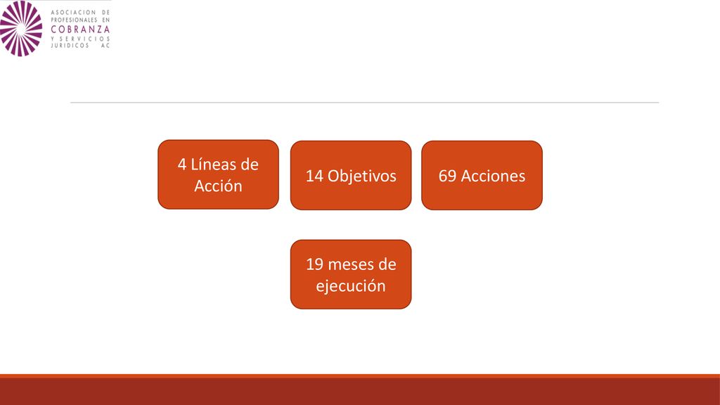 4 Líneas de Acción 14 Objetivos 69 Acciones 19 meses de ejecución