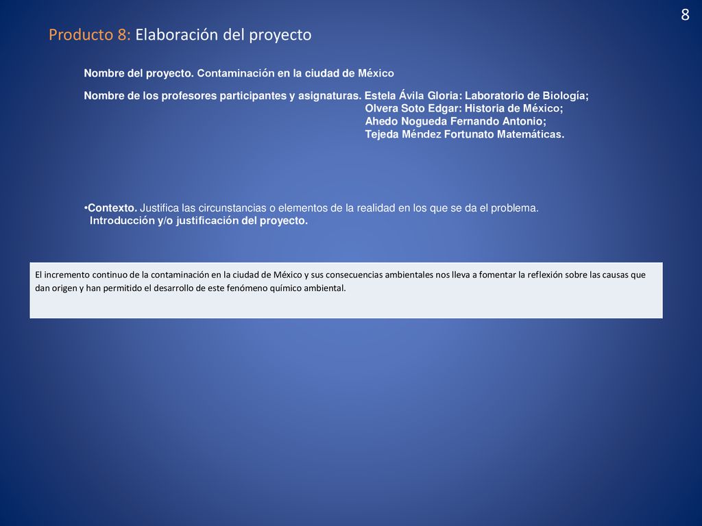 Producto 8: Elaboración del proyecto