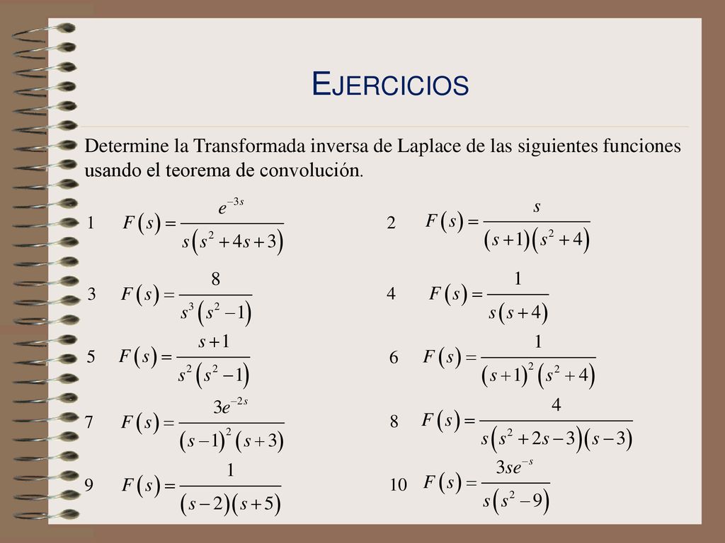 Ejercicios Determine la Transformada inversa de Laplace de las siguientes funciones usando el teorema de convolución.