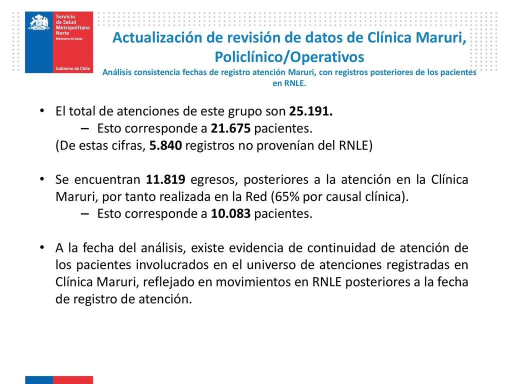 Actualización de revisión de datos de Clínica Maruri, Policlínico/Operativos Análisis consistencia fechas de registro atención Maruri, con registros posteriores de los pacientes en RNLE.