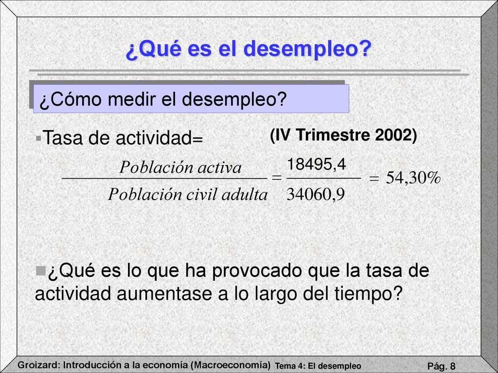 ¿Qué es el desempleo ¿Cómo medir el desempleo Tasa de actividad=