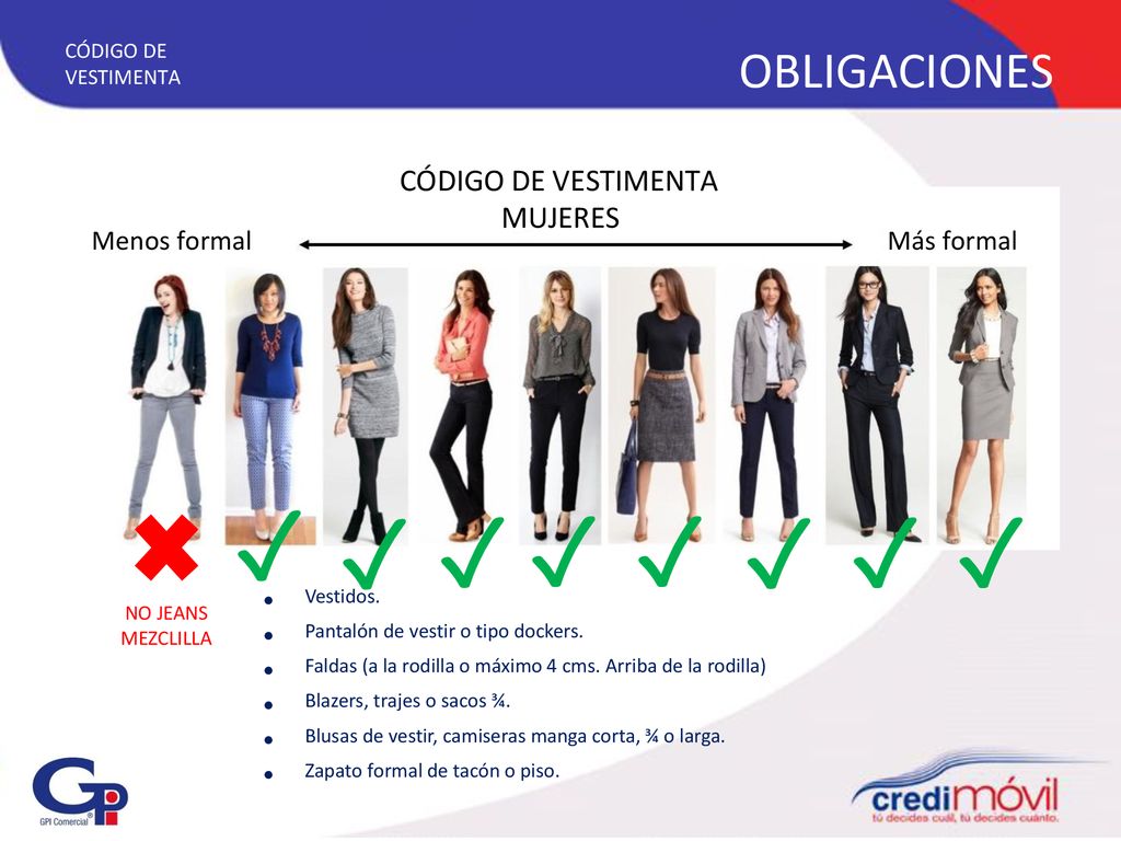 ✓ ✓ ✓ ✓ ✓ ✓ ✓ ✓ OBLIGACIONES CÓDIGO DE VESTIMENTA MUJERES Vestidos.