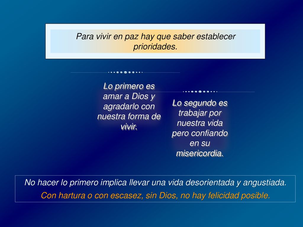Para vivir en paz hay que saber establecer prioridades.