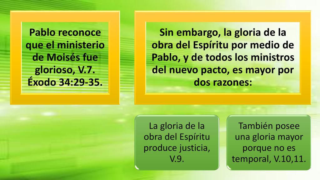 Pablo reconoce que el ministerio de Moisés fue glorioso, V. 7