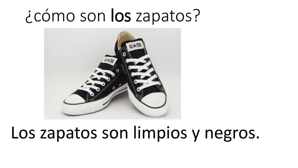 ¿cómo son los zapatos Los zapatos son limpios y negros.