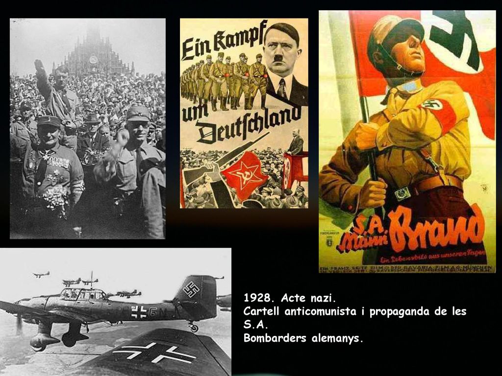 1928. Acte nazi. Cartell anticomunista i propaganda de les S.A. Bombarders alemanys.