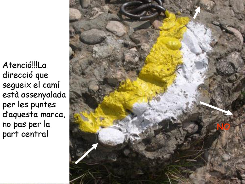 NO Atenció!!!La direcció que segueix el camí està assenyalada per les puntes d’aquesta marca, no pas per la part central.