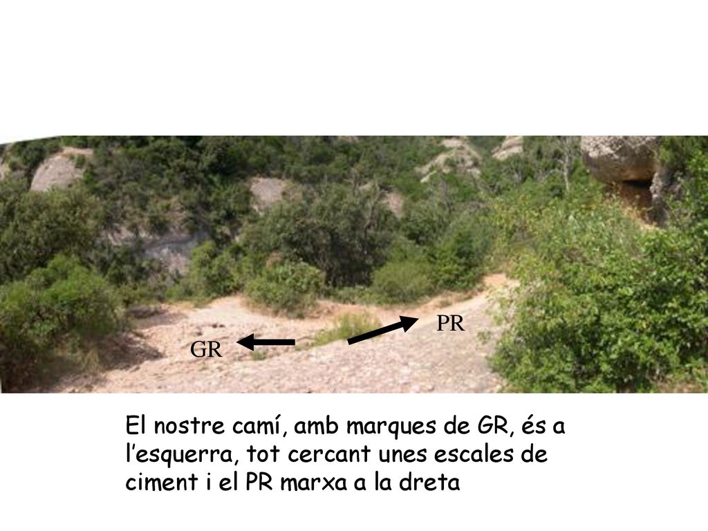 El nostre camí, amb marques de GR, és a l’esquerra, tot cercant unes escales de ciment i el PR marxa a la dreta