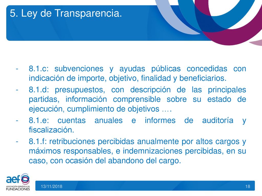 5. Ley de Transparencia. 8.1.c: subvenciones y ayudas públicas concedidas con indicación de importe, objetivo, finalidad y beneficiarios.