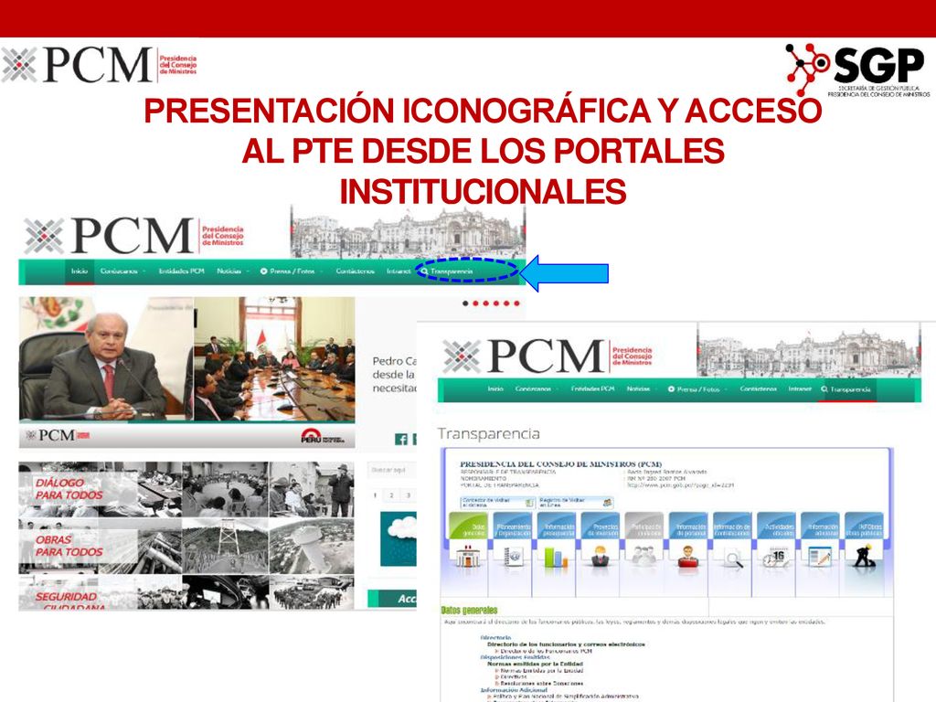 PRESENTACIÓN ICONOGRÁFICA Y ACCESO AL PTE DESDE LOS PORTALES INSTITUCIONALES