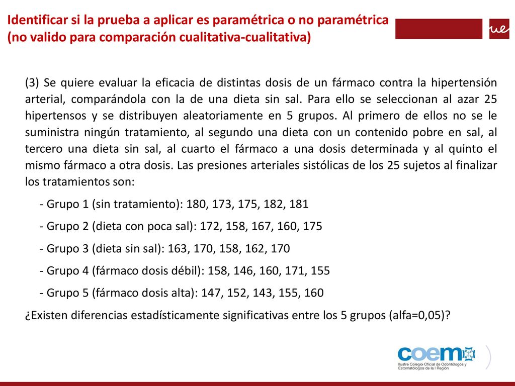 Identificar si la prueba a aplicar es paramétrica o no paramétrica