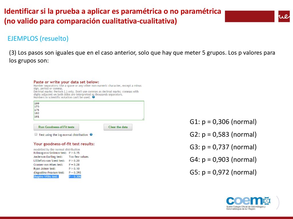 Identificar si la prueba a aplicar es paramétrica o no paramétrica