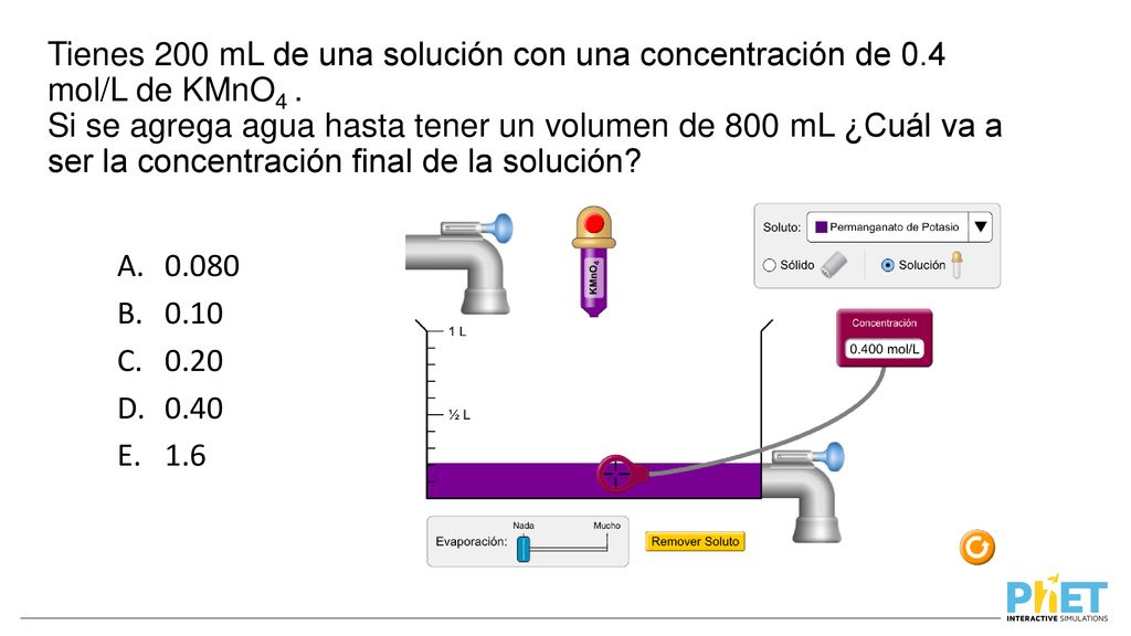 Tienes 200 mL de una solución con una concentración de 0