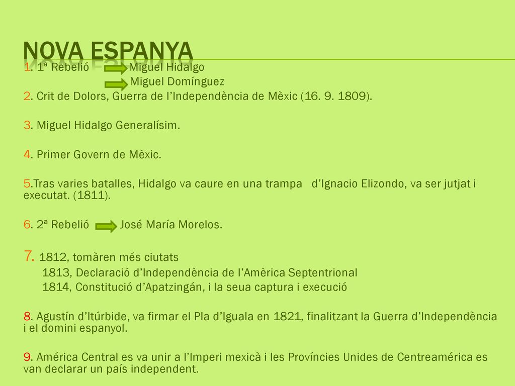 NoVA ESPANYA , tomàren més ciutats 1. 1ª Rebelió Miguel Hidalgo
