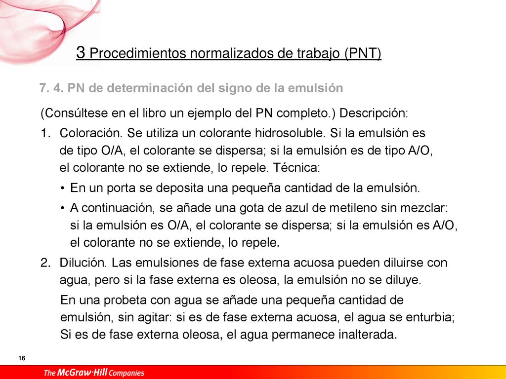 7. 4. PN de determinación del signo de la emulsión