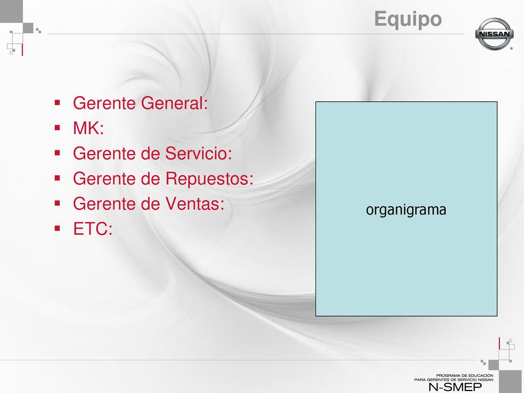Equipo Gerente General: MK: Gerente de Servicio: Gerente de Repuestos: