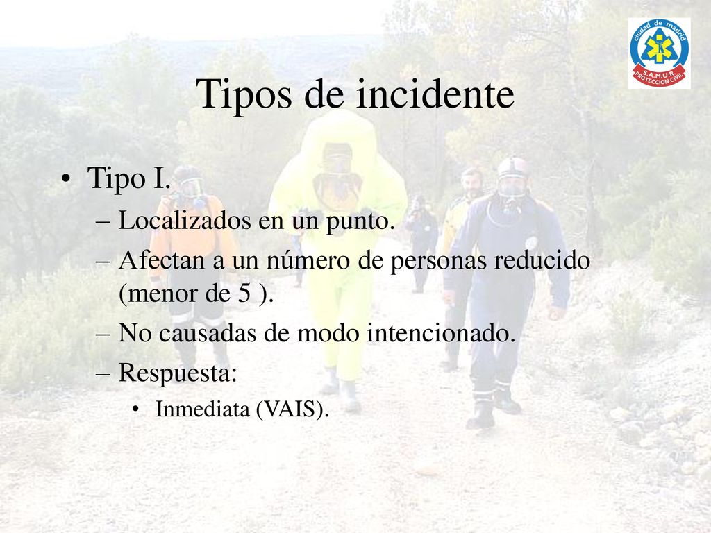 Tipos de incidente Tipo I. Localizados en un punto.