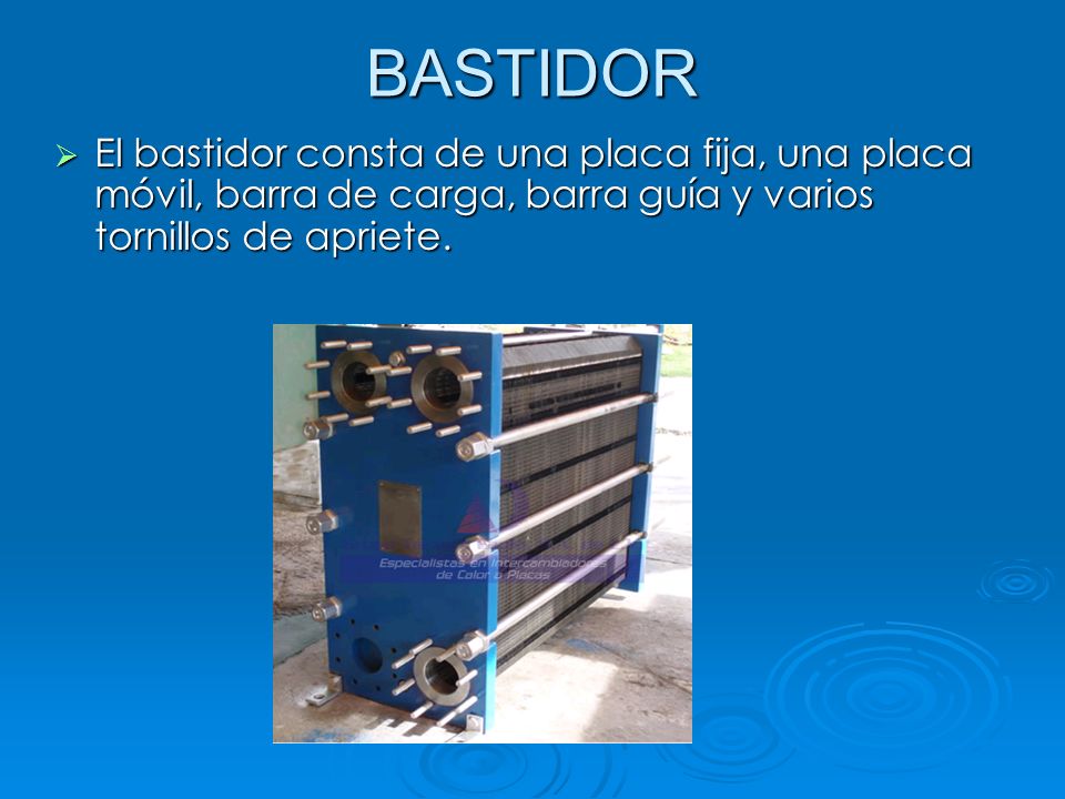 BASTIDOR El bastidor consta de una placa fija, una placa móvil, barra de carga, barra guía y varios tornillos de apriete.