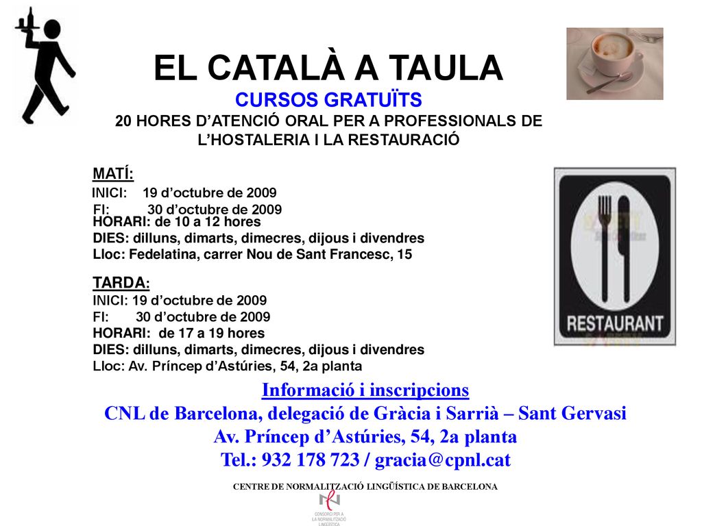 EL CATALÀ A TAULA CURSOS GRATUÏTS Informació i inscripcions