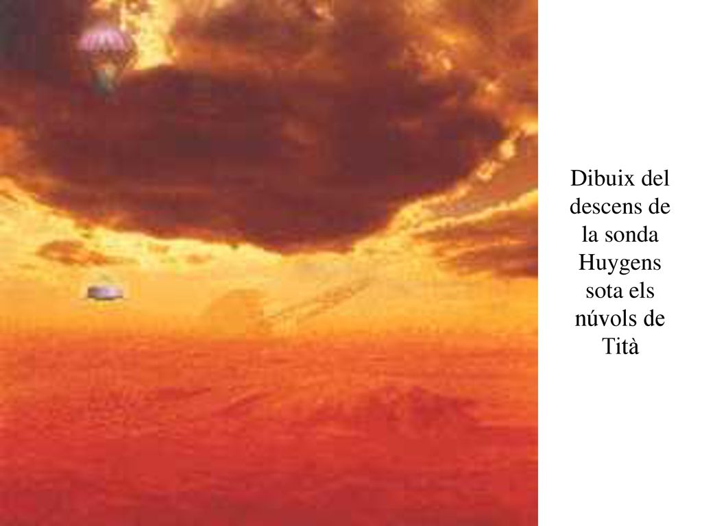 Dibuix del descens de la sonda Huygens sota els núvols de Tità