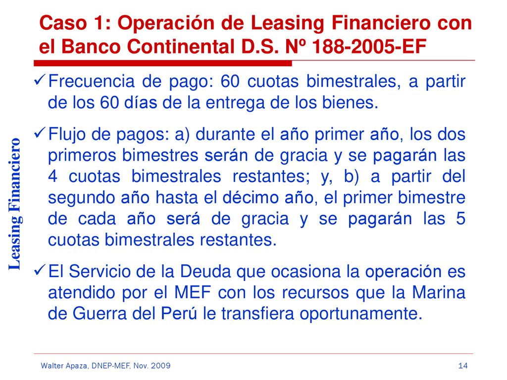 Caso 1: Operación de Leasing Financiero con el Banco Continental D. S