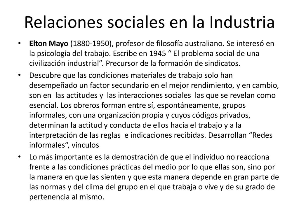 Relaciones sociales en la Industria