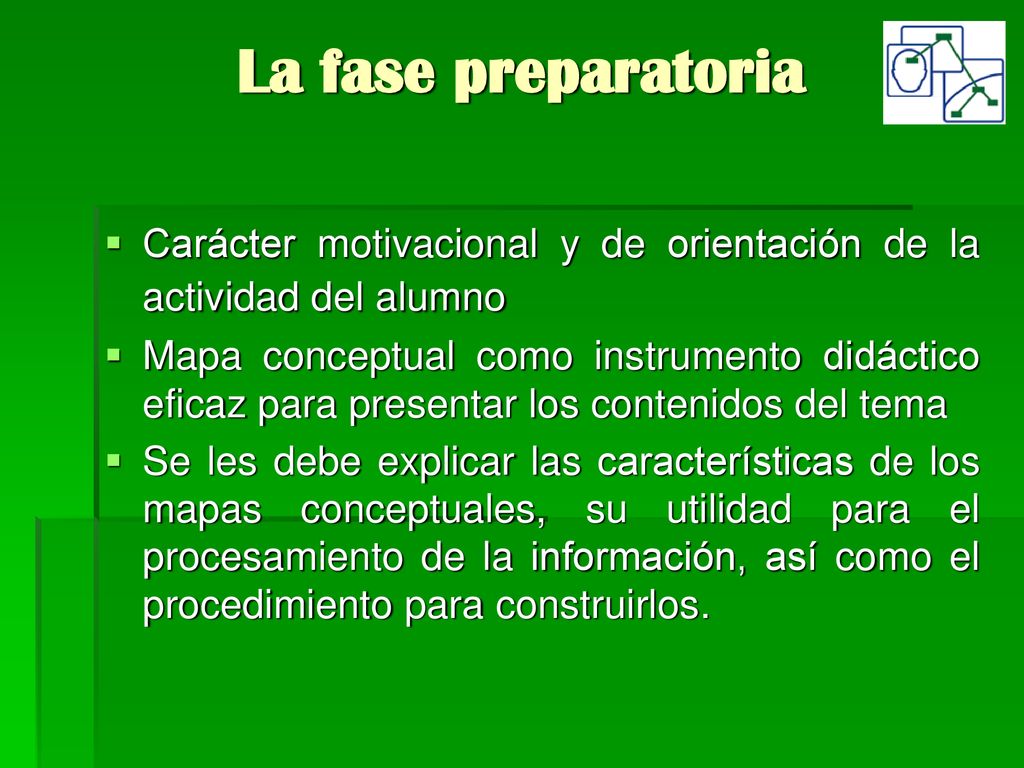 La fase preparatoria Carácter motivacional y de orientación de la actividad del alumno.