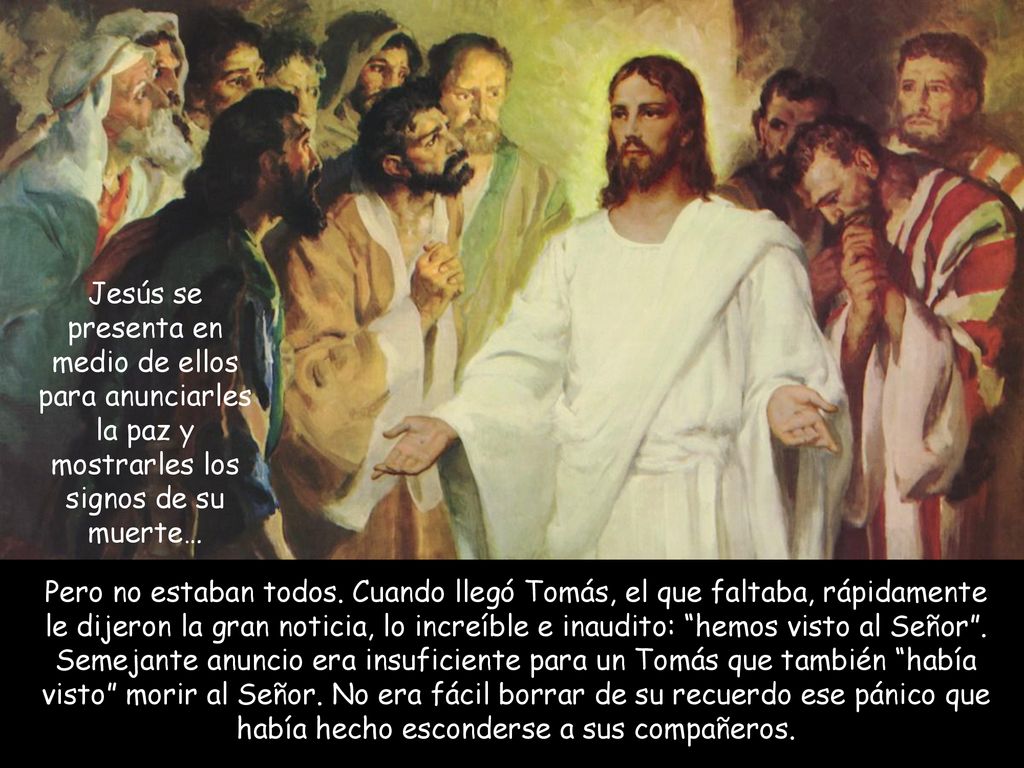 Jesús se presenta en medio de ellos para anunciarles la paz y mostrarles los signos de su muerte…
