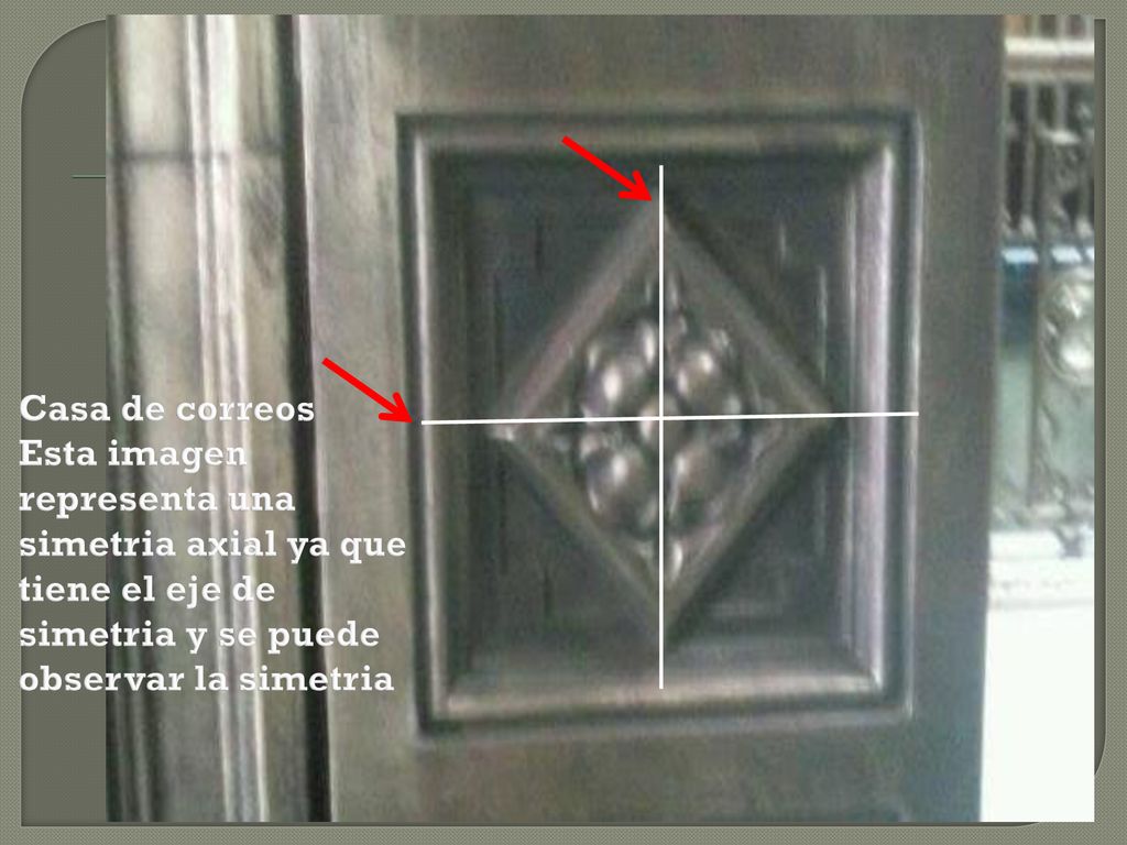 Casa de correos Esta imagen representa una simetria axial ya que tiene el eje de simetria y se puede observar la simetria
