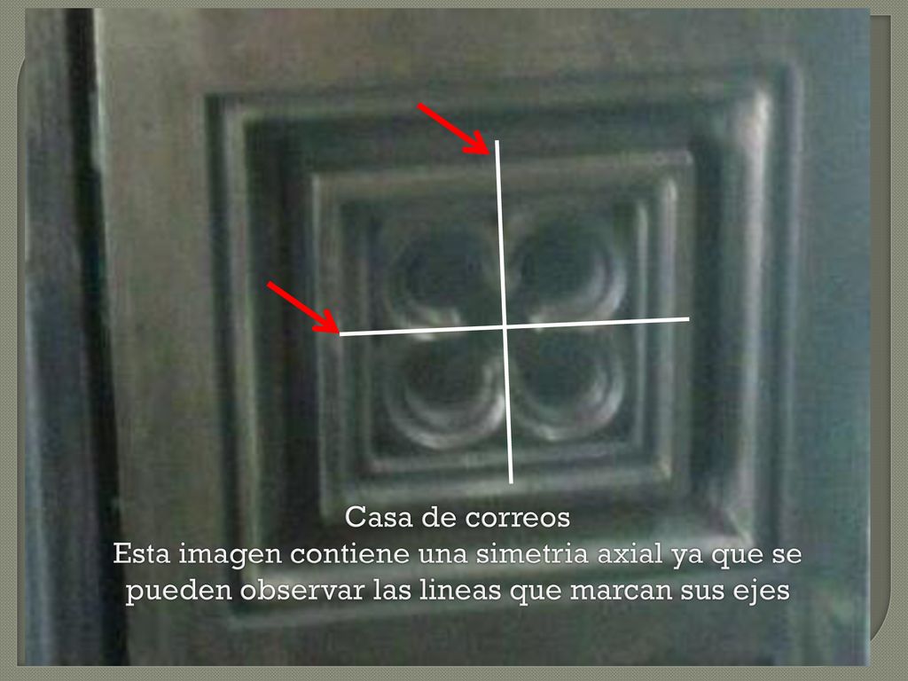 Casa de correos Esta imagen contiene una simetria axial ya que se pueden observar las lineas que marcan sus ejes